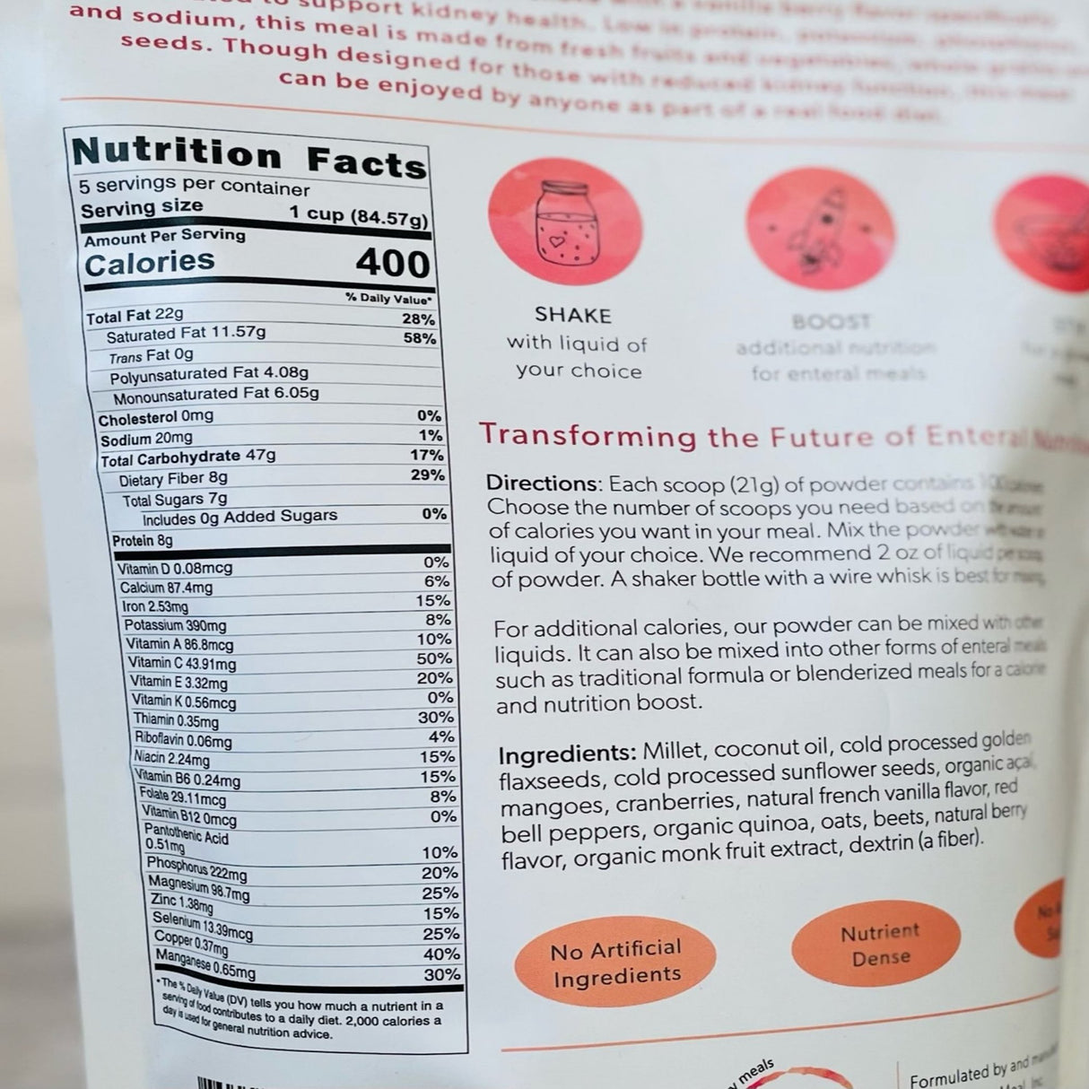 Oral Supplement Restore Fusion Renal Support Vanilla Berry Flavor Powder 16 oz. Pouch - BeHope