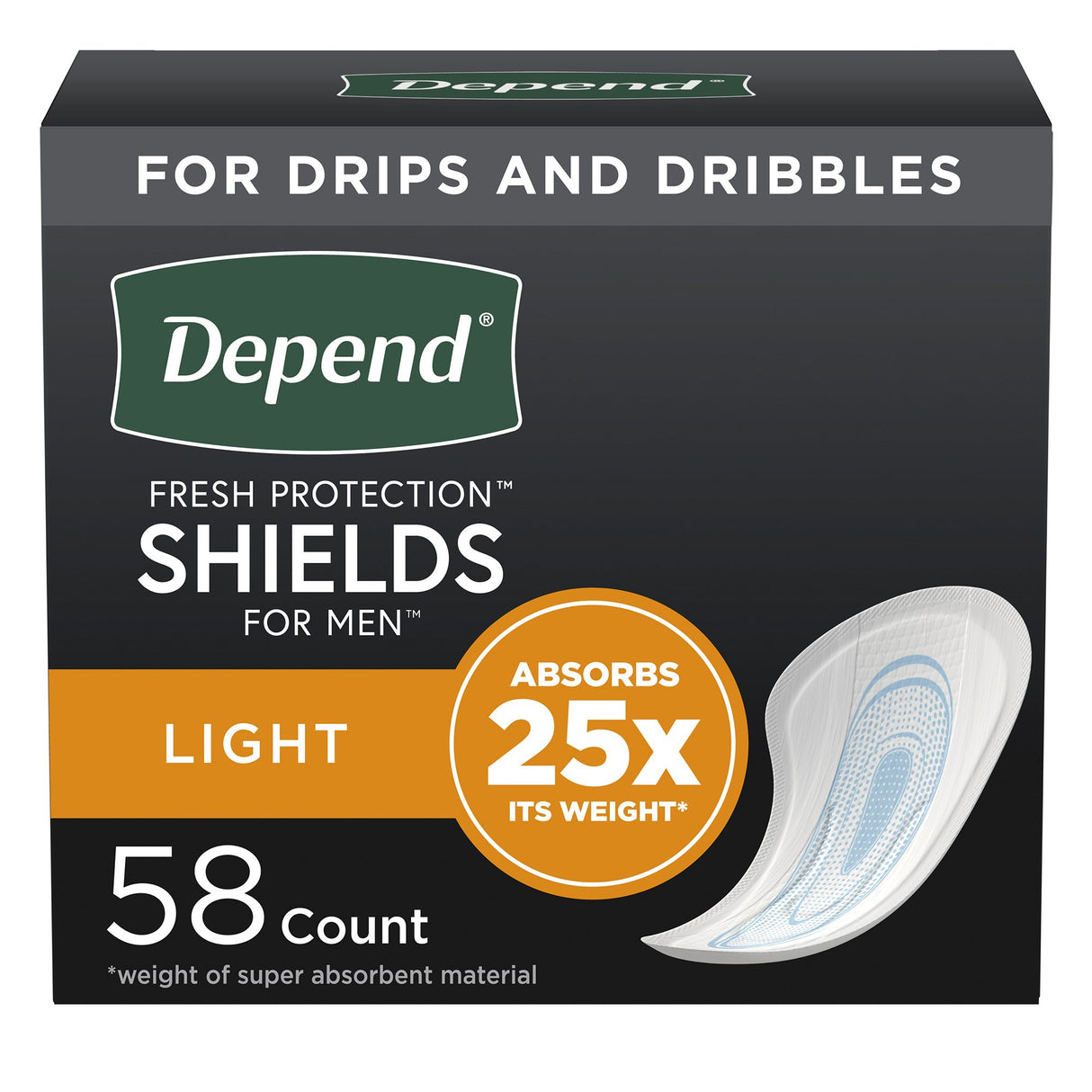 Bladder Control Pad Depend® Shields for Men 5 X 7-1/2 Inch Light Absorbency Sodium Polyacrylate Core One Size Fits Most - BeHope