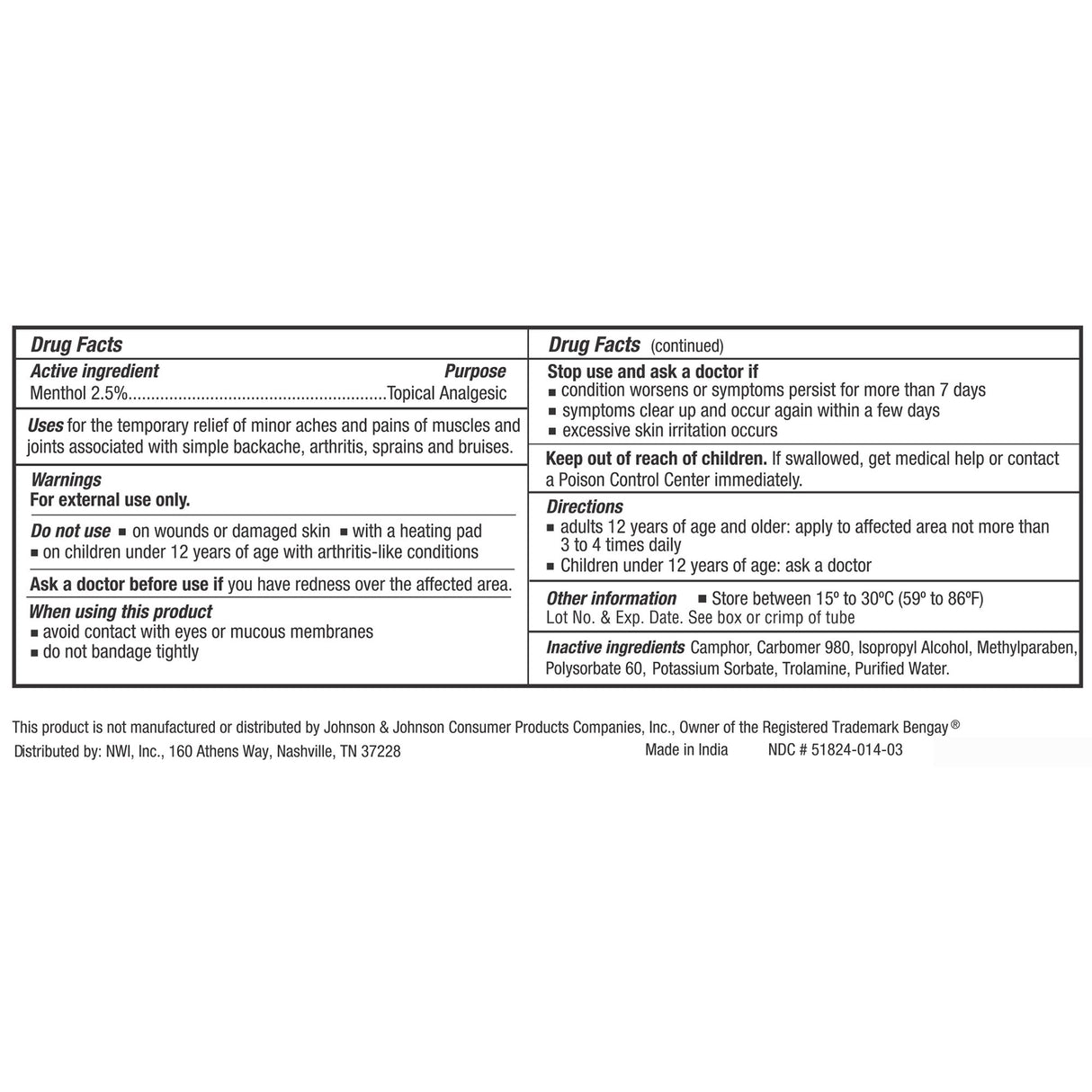 Topical Pain Relief CareAll® Muscle and Joint 2.5% Strength Menthol Topical Gel 3 oz. - BeHope