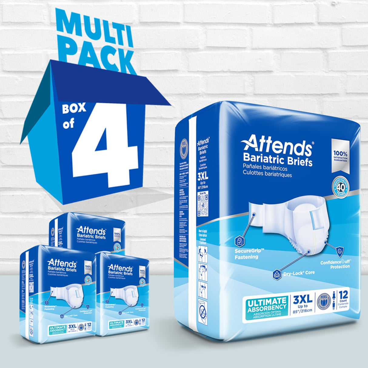 Unisex Adult Incontinence Brief Attends® Bariatric 3X-Large Disposable Heavy Absorbency - BeHope