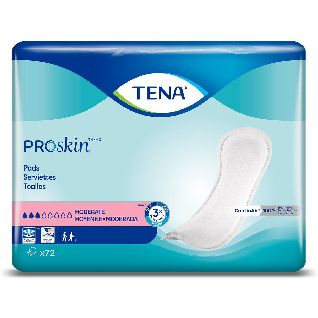 Bladder Control Pad TENA ProSkin™ Moderate 11 Inch Length Moderate Absorbency Dry-Fast Core™ One Size Fits Most - BeHope