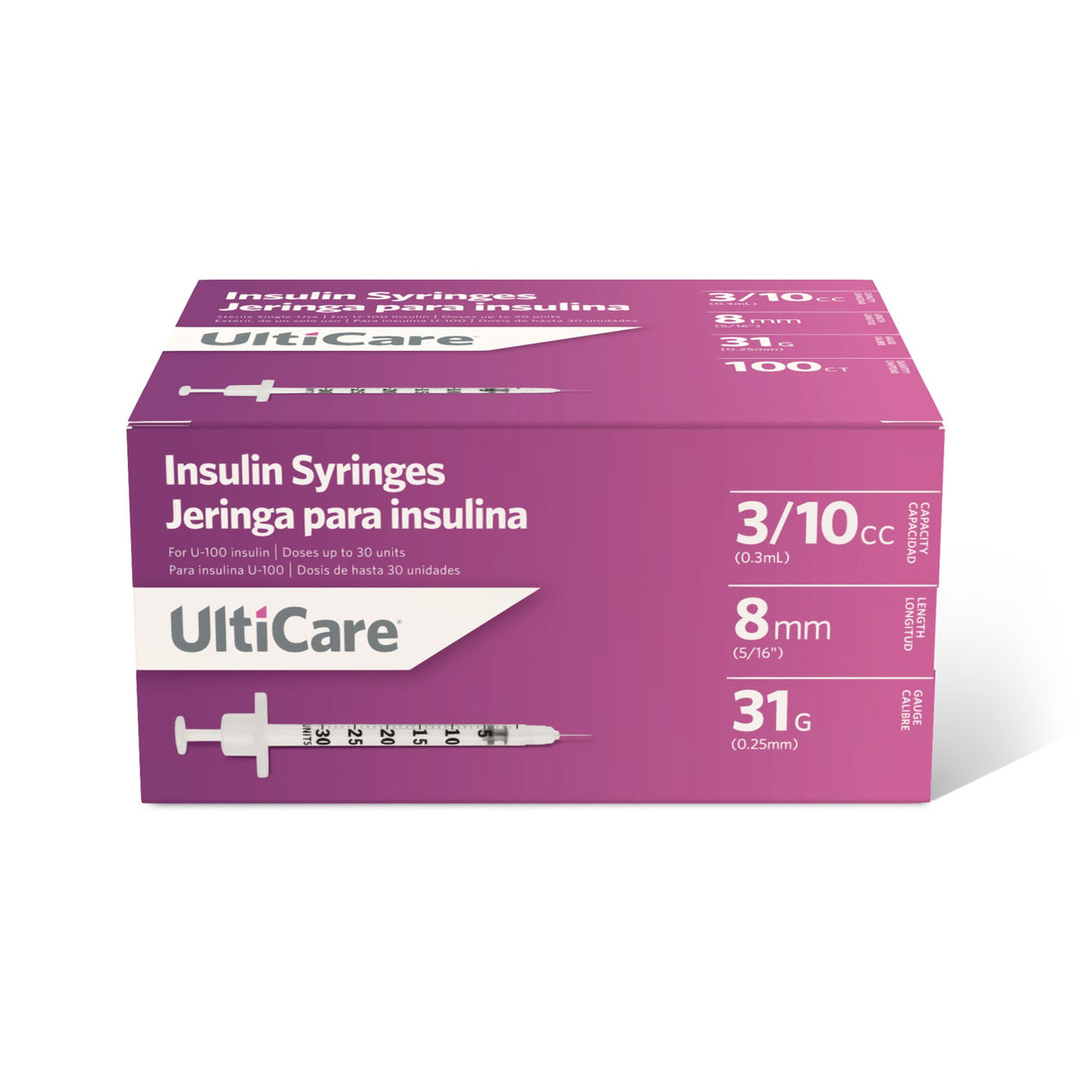 Standard Insulin Syringe with Needle UltiCare® 0.3 mL 5/16 Inch 31 Gauge NonSafety Thin Wall - BeHope