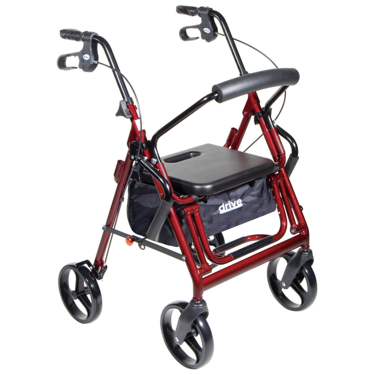 4 Wheel Rollator / Transport Chair drive™ Duet Burgundy Adjustable Height / Transport / Folding Aluminum Frame - BeHope