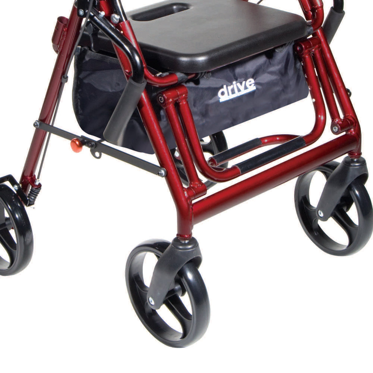 4 Wheel Rollator / Transport Chair drive™ Duet Burgundy Adjustable Height / Transport / Folding Aluminum Frame - BeHope