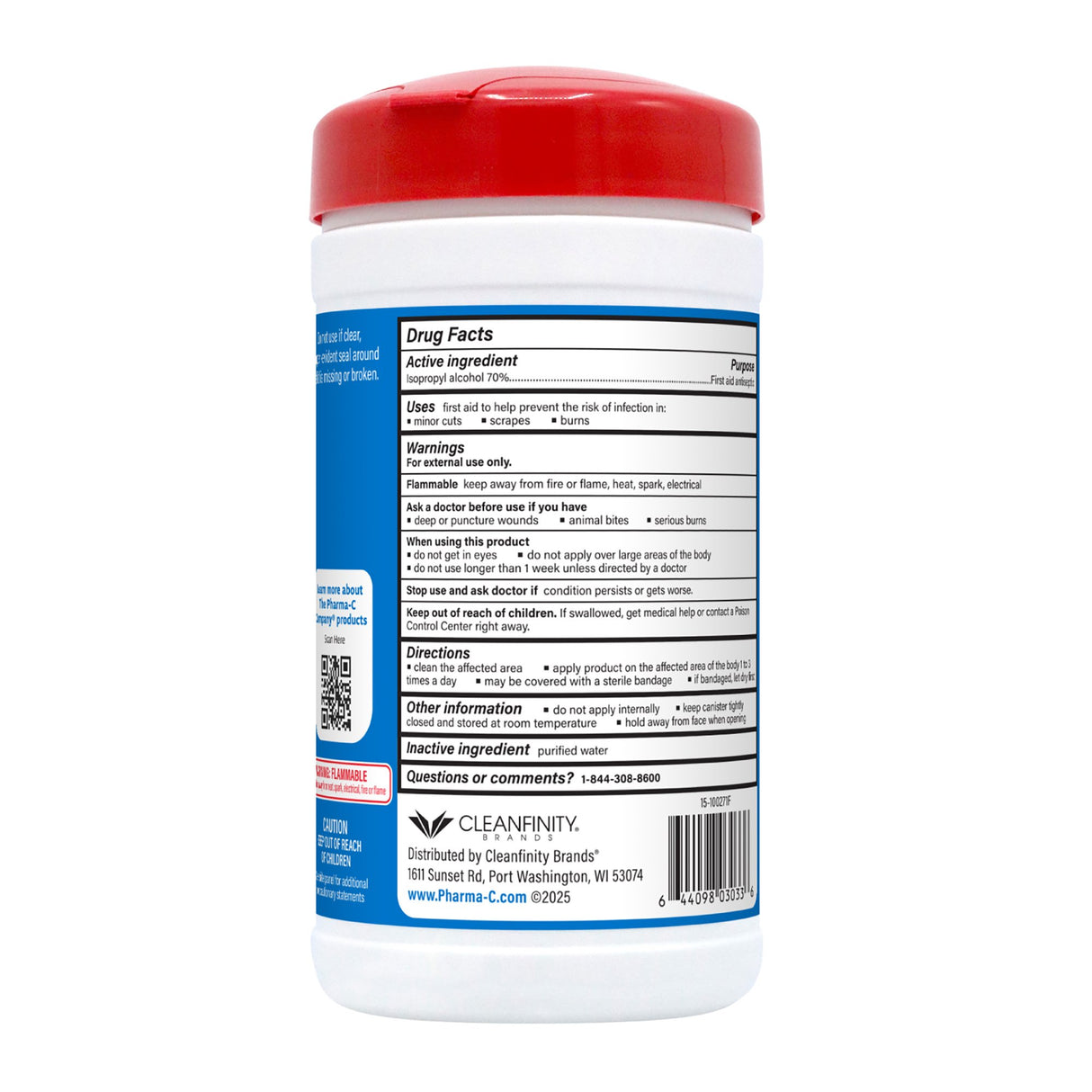 Antiseptic Skin Wipe Isopropyl Alcohol The Pharma-C Company® Towelette Canister - BeHope