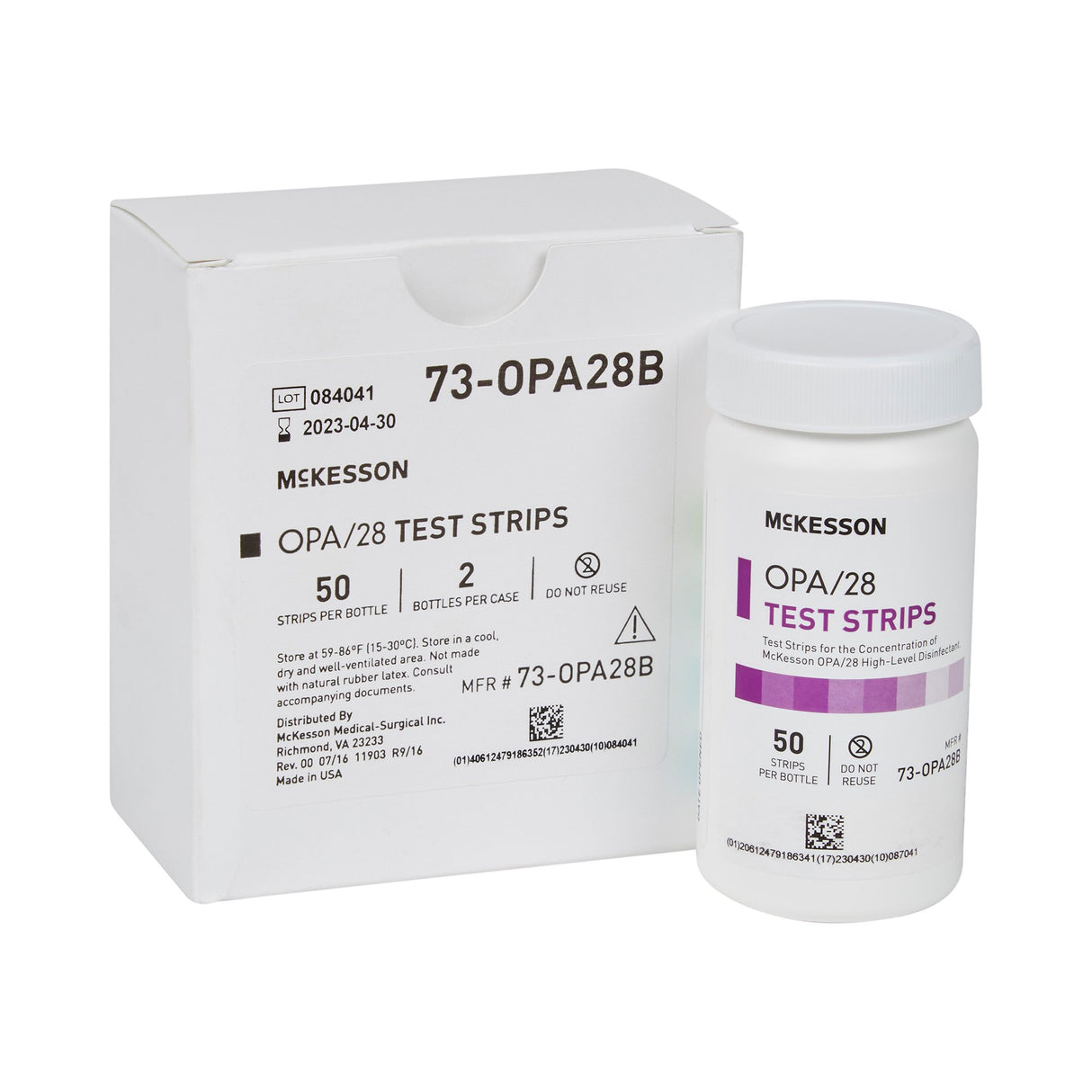 OPA Concentration Indicator McKesson OPA/28 Pad 50 Test Strips Bottle Single Use - BeHope