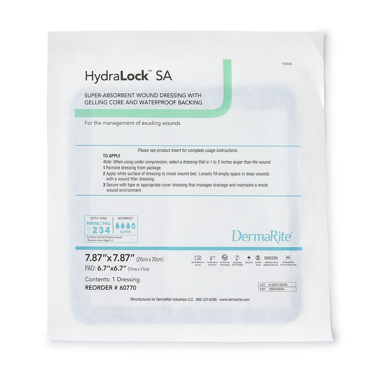 Super Absorbent Dressing HydraLock™ SA 7.87 X 7.87 Inch Square - BeHope