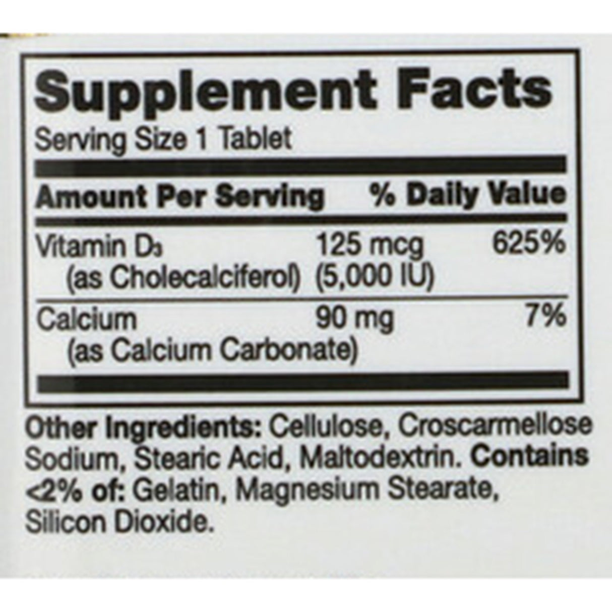 Vitamin Supplement 21st Century® Vitamin D / Calcium 5,000 IU Strength Tablet 110 per Bottle - BeHope