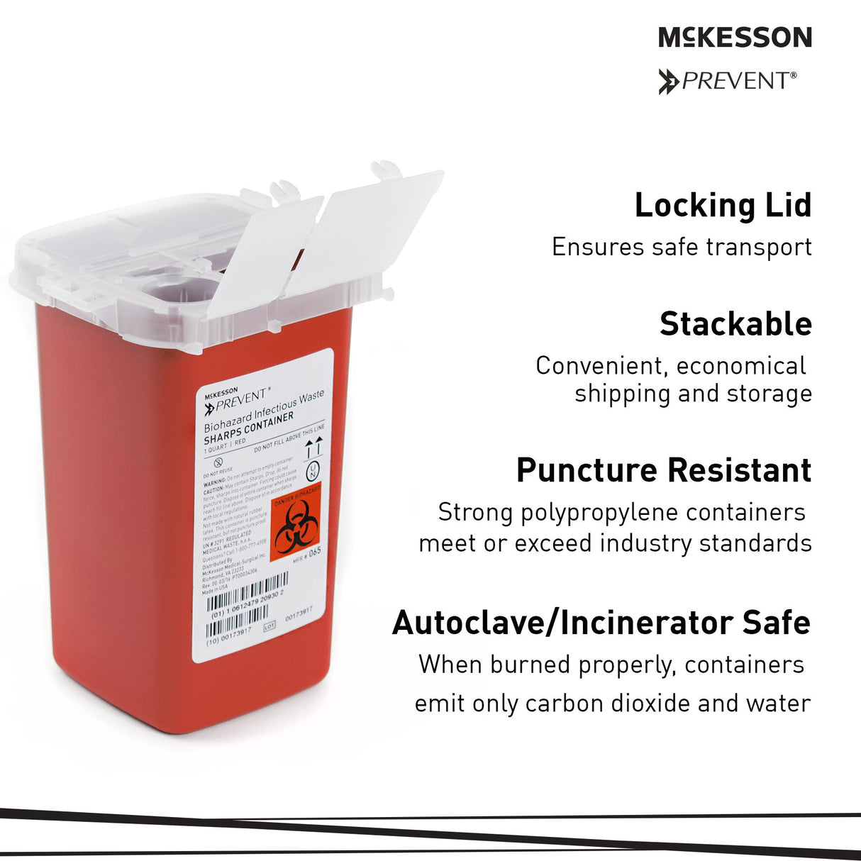 Sharps Container McKesson Prevent® Red Base 6-1/4 H X 4-1/4 W X 4-1/4 D Inch Vertical Entry 0.25 Gallon - BeHope
