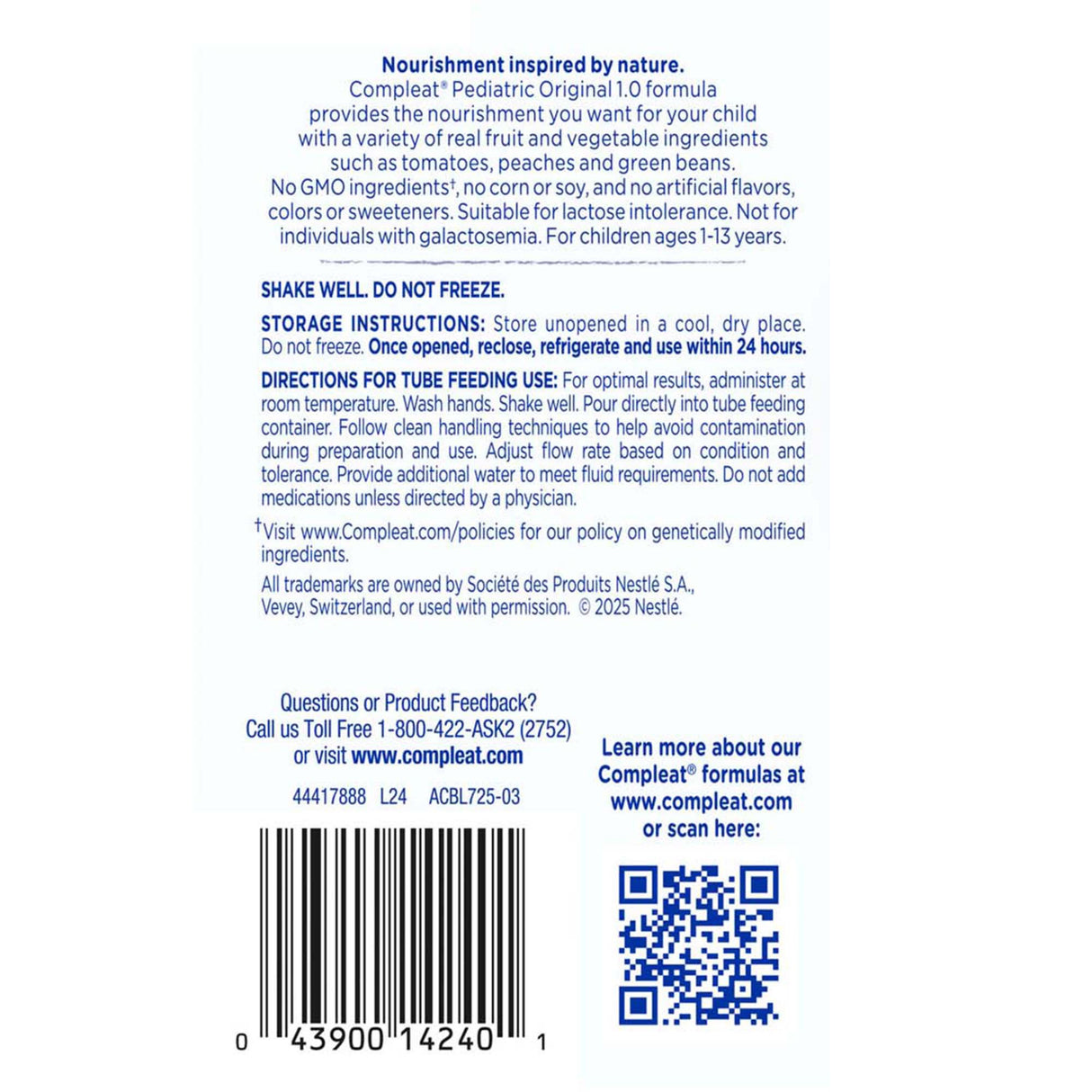 Pediatric Tube Feeding Formula Compleat® Pediatric Original 1.0 Unflavored 8.45 oz. Reclosable Carton Liquid Real Food Ingredients - BeHope