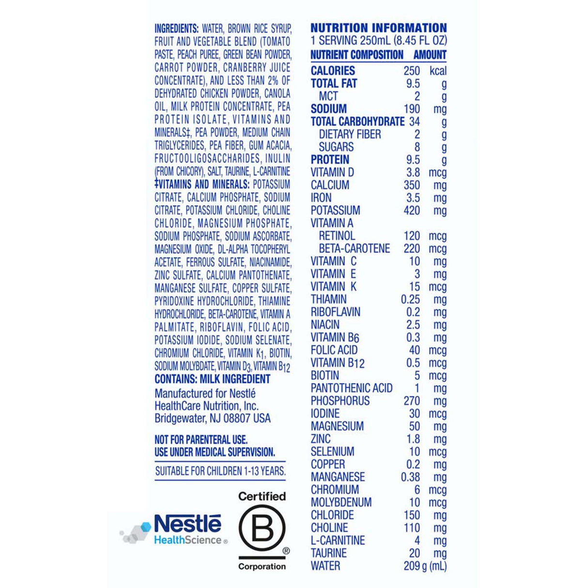 Pediatric Tube Feeding Formula Compleat® Pediatric Original 1.0 Unflavored 8.45 oz. Reclosable Carton Liquid Real Food Ingredients - BeHope