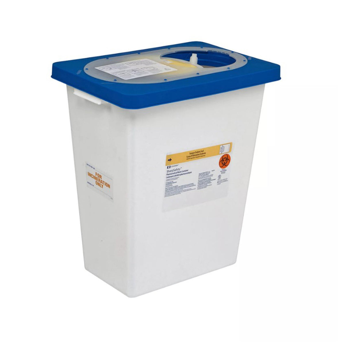 Pharmaceutical Waste Container Covidien® Sharp Safety White Base 18-3/4 H X 12-3/4 D X 18-1/4 W Inch Vertical Entry 12 Gallon - BeHope