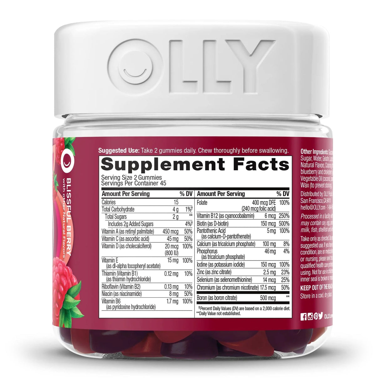 Multivitamin Supplement OLLY® Women's Multi MultiVitamins With Folic Acid Assorted Strengths - 240 mcg Gummy 90 per Bottle Blissful Berry Flavor - BeHope