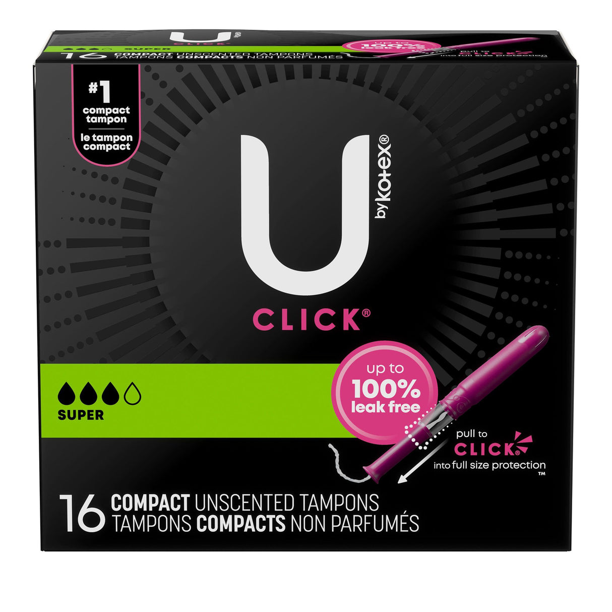 Tampon U by Kotex® Click® Super Absorbency Plastic Applicator Individually Wrapped - BeHope