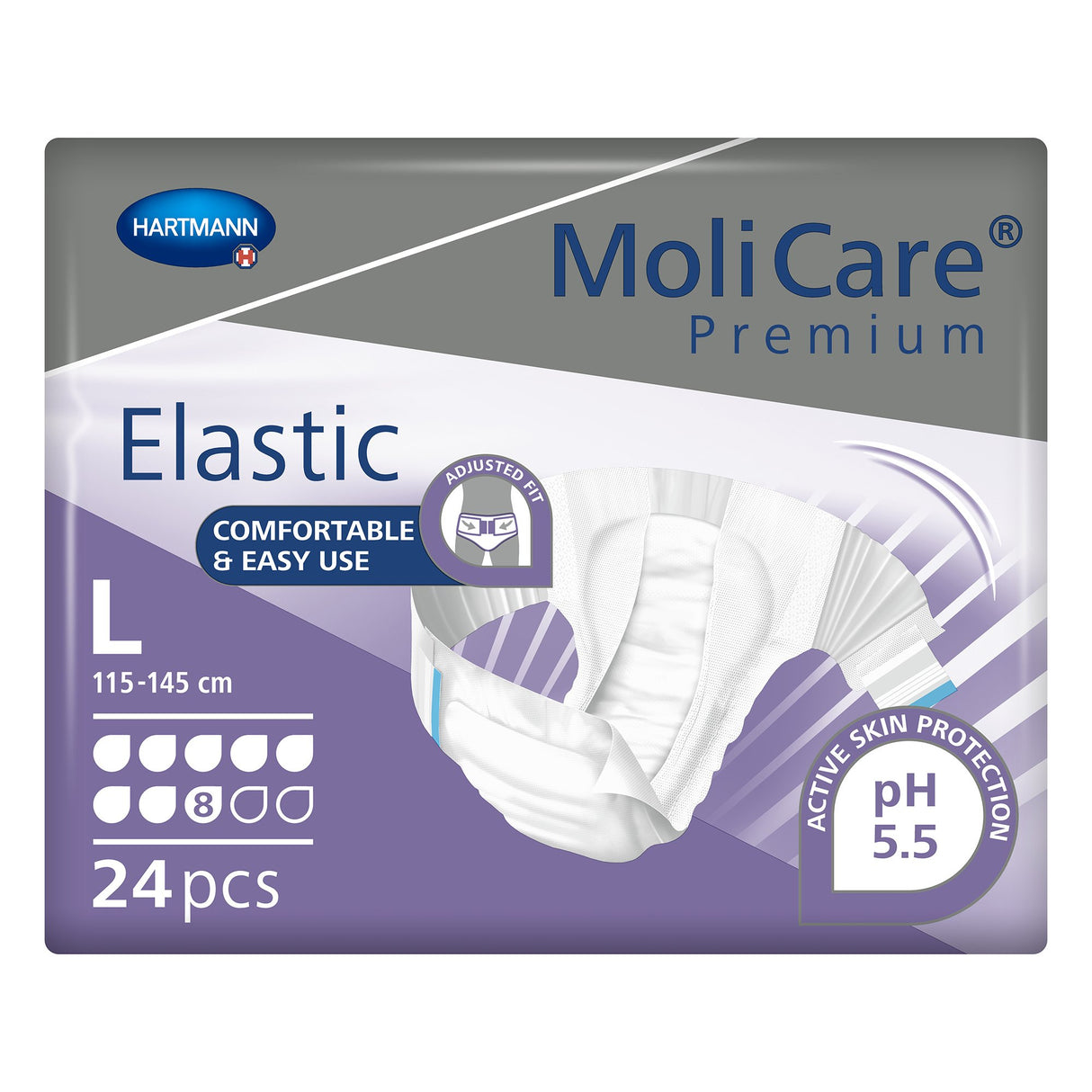 Unisex Adult Incontinence Brief MoliCare® Premium Elastic 8D Large Disposable Heavy Absorbency - BeHope