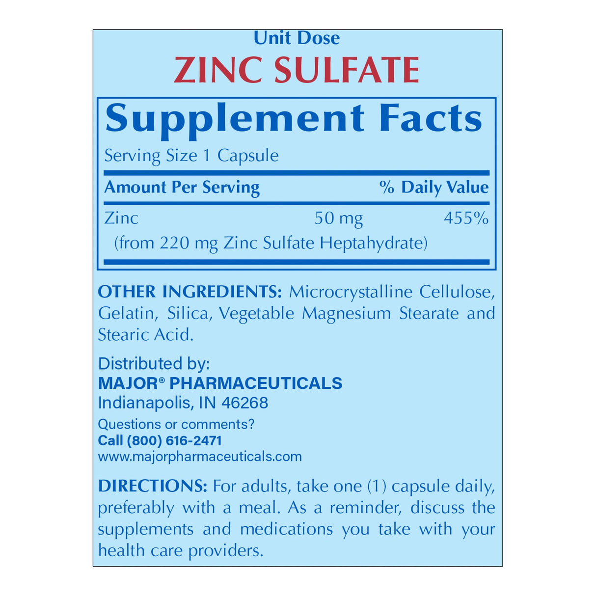 Mineral Supplement Zinc Sulfate 220 mg Strength Capsule 100 per Box - BeHope