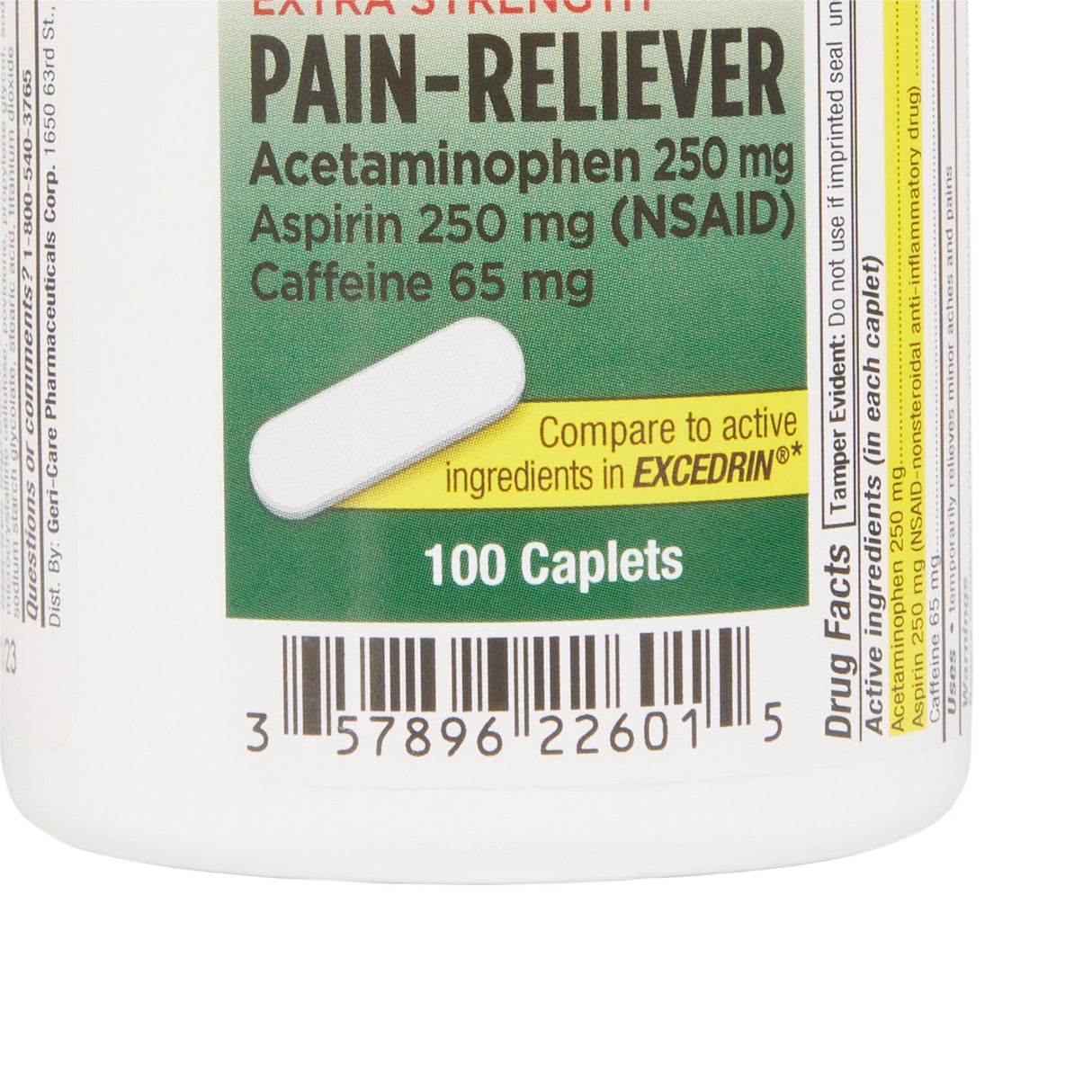 Pain Relief Geri-Care® 250 mg - 250 mg - 65 mg Strength Acetaminophen / Aspirin / Caffeine Caplet 100 per Bottle - BeHope