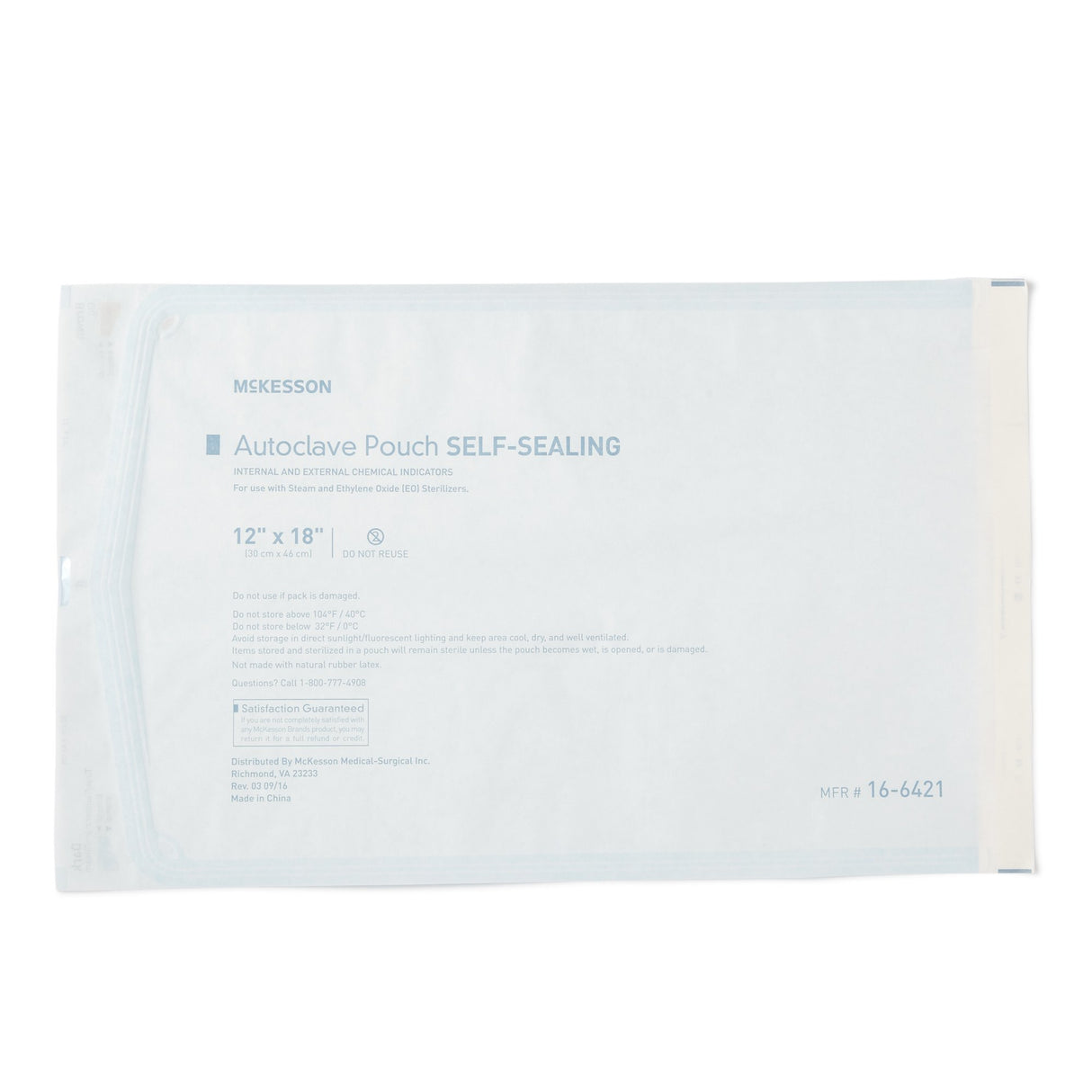 Sterilization Pouch McKesson Ethylene Oxide (EO) Gas / Steam 12 X 18 Inch Transparent Blue / White Self Seal Paper / Film - BeHope
