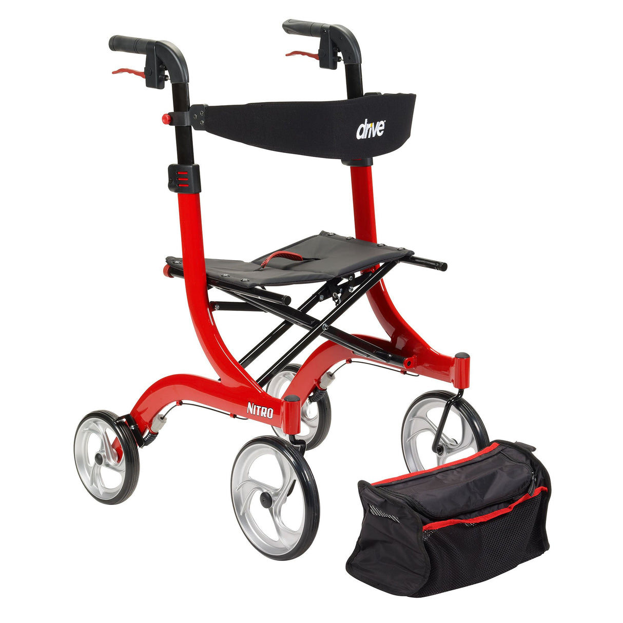 4 Wheel Rollator drive™ Nitro Red Adjustable Height / Folding Aluminum Frame - BeHope