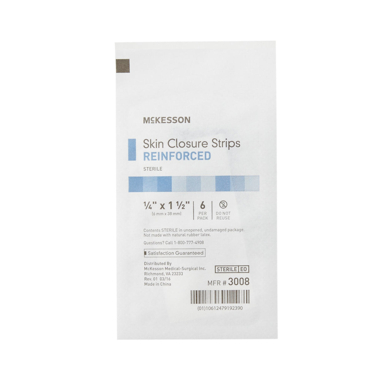 Skin Closure Strip McKesson 1/4 X 1-1/2 Inch Nonwoven Material Reinforced Strip White - BeHope