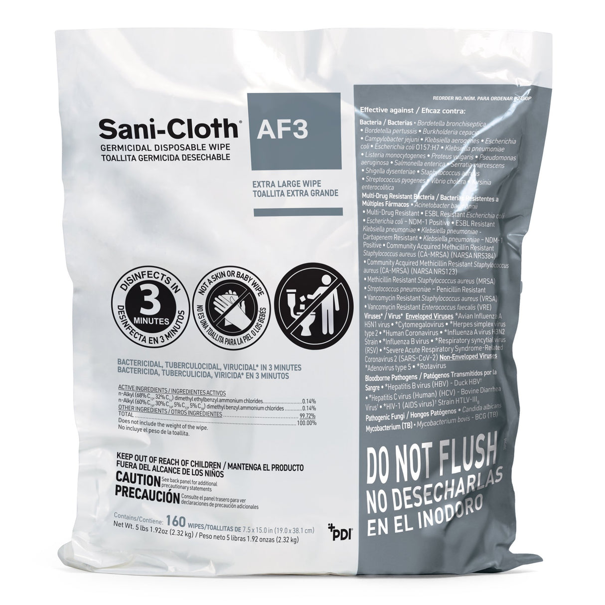 Surface Disinfectant Cleaner Refill Sani-Cloth® AF3 Premoistened Germicidal Manual Pull Wipe 160 Count Bag Mild Scent NonSterile - BeHope