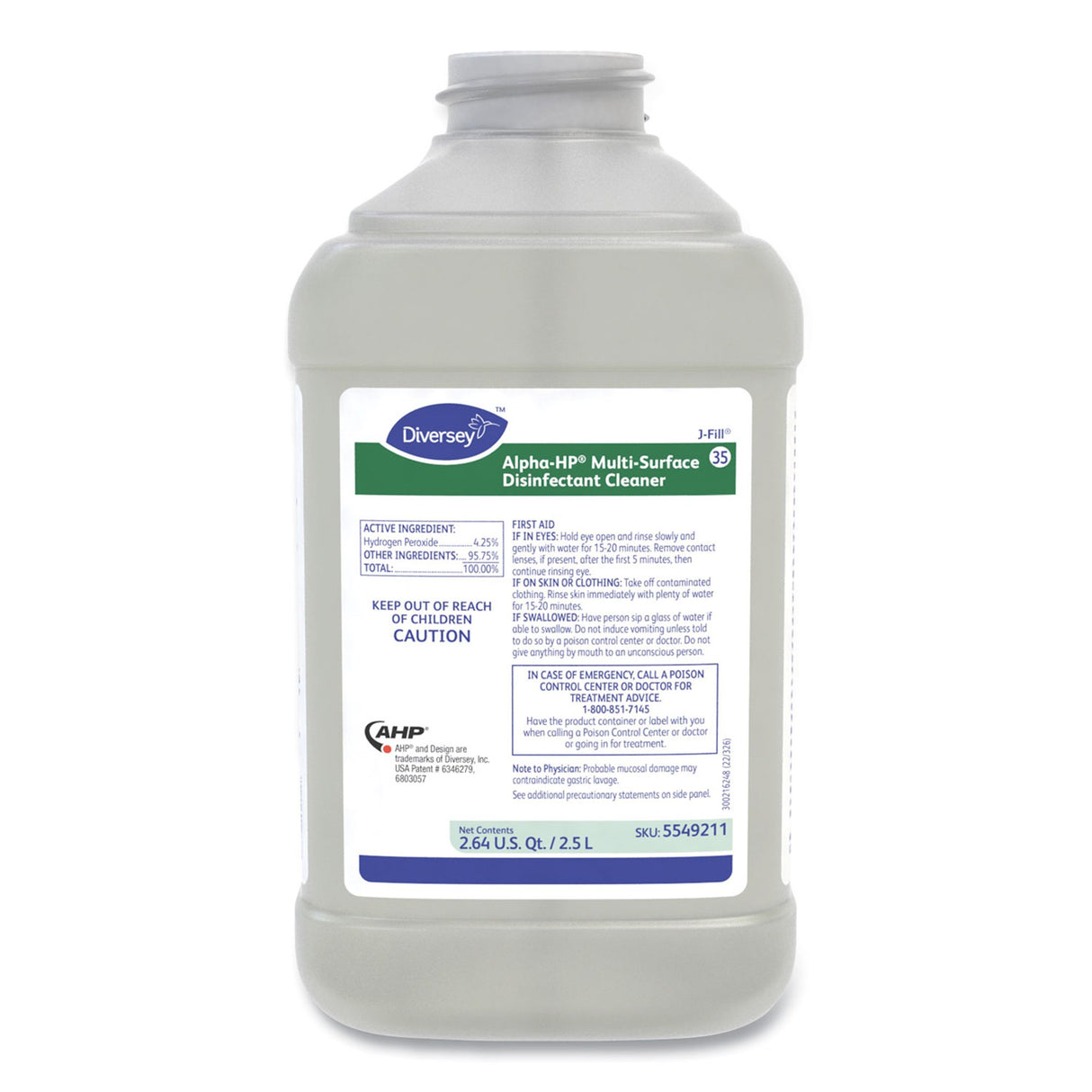 Surface Disinfectant Cleaner Diversey™ Alpha-HP® Peroxide Based J-Fill® Dispensing Systems Liquid Concentrate 2.5 Liter Bottle Citrus Scent NonSterile - BeHope