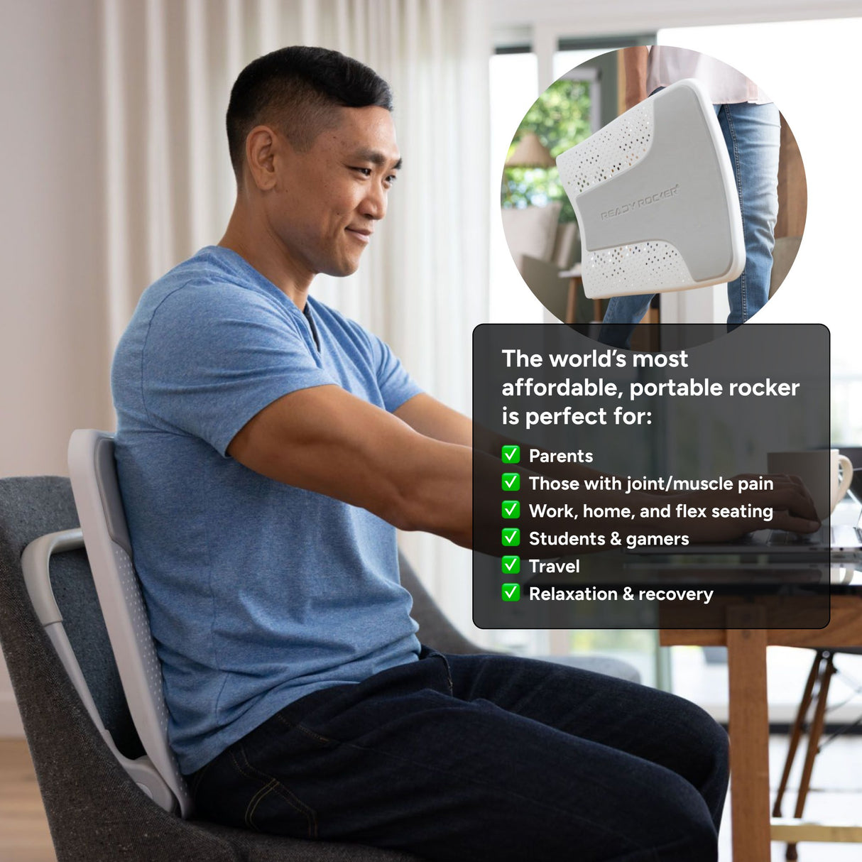 Lumbar Support Seat Rocking Device Ready Rocker® 17 W X 18 L X 3-1/2 D Inch Aluminum / Foam - BeHope