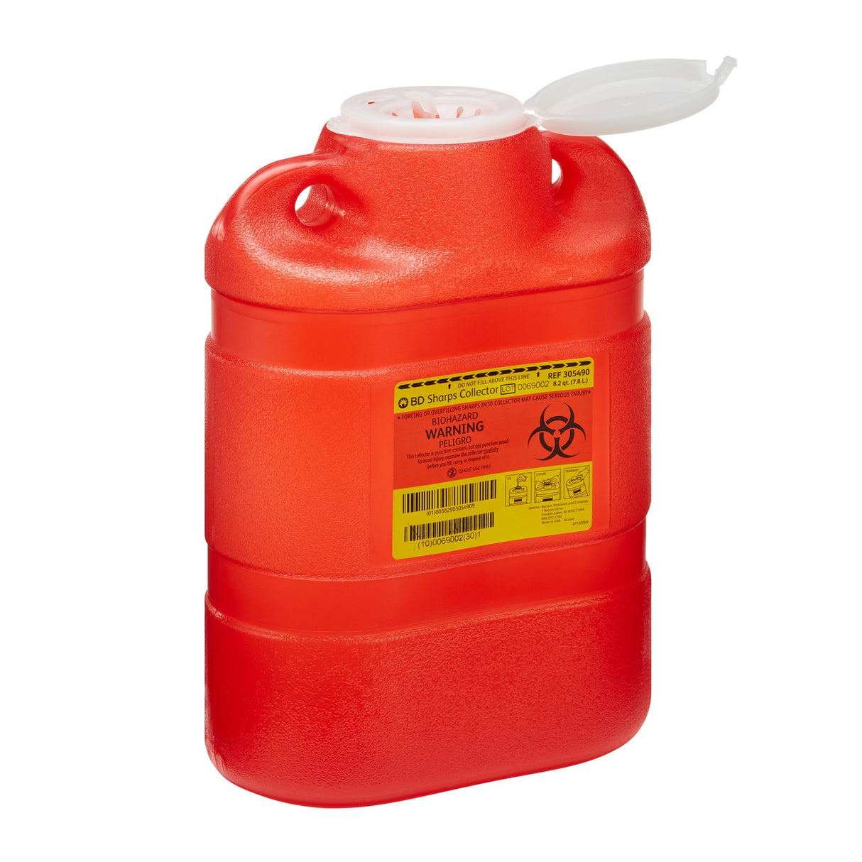 Sharps Container BD™ Red Base 13-2/5 H X 9-2/5 W X 5-3/10 D Inch Vertical Entry 2.05 Gallon - BeHope