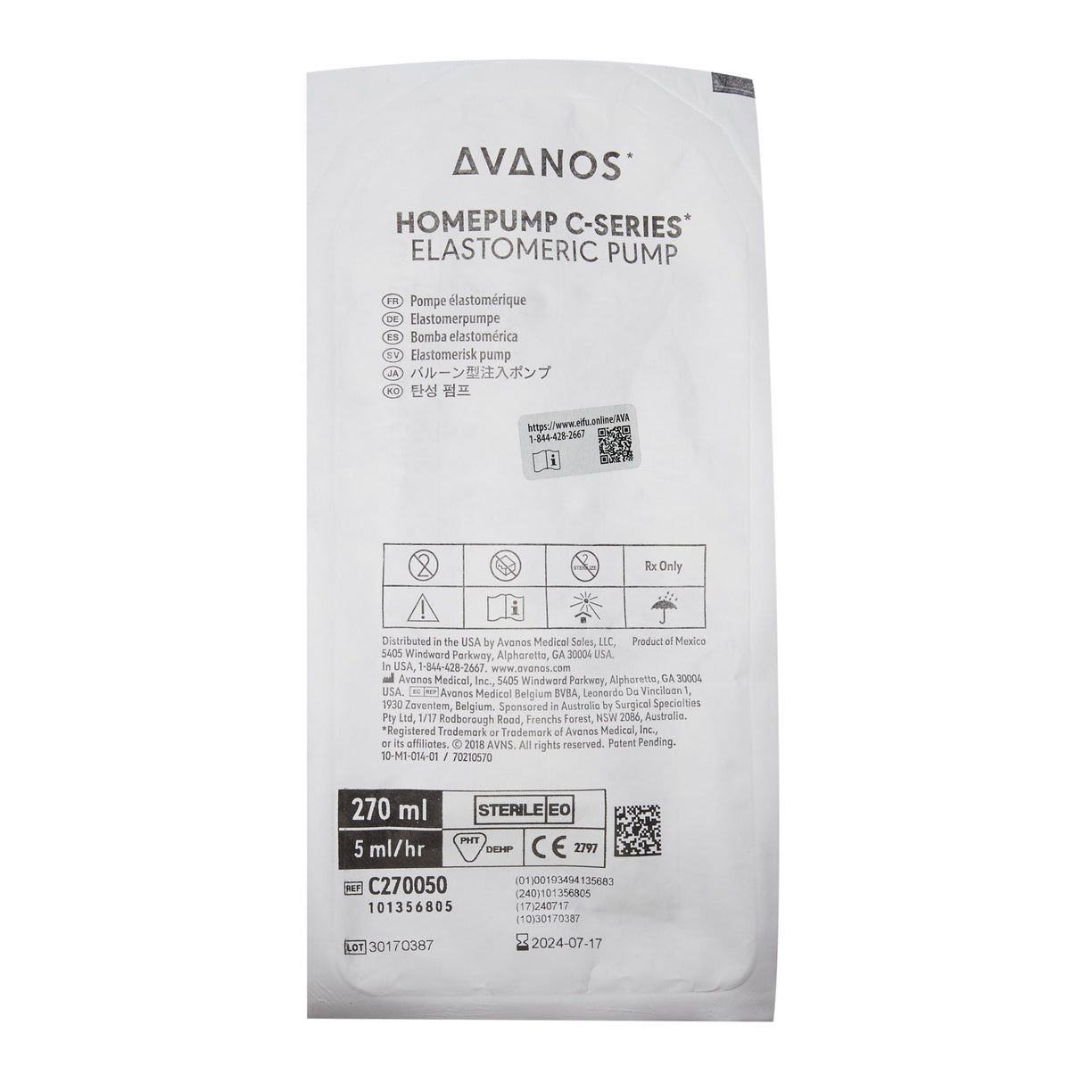 Elastomeric Pump Homepump C-Series* 270 mL Volume 5 mL / Hr. Flow Rate - BeHope