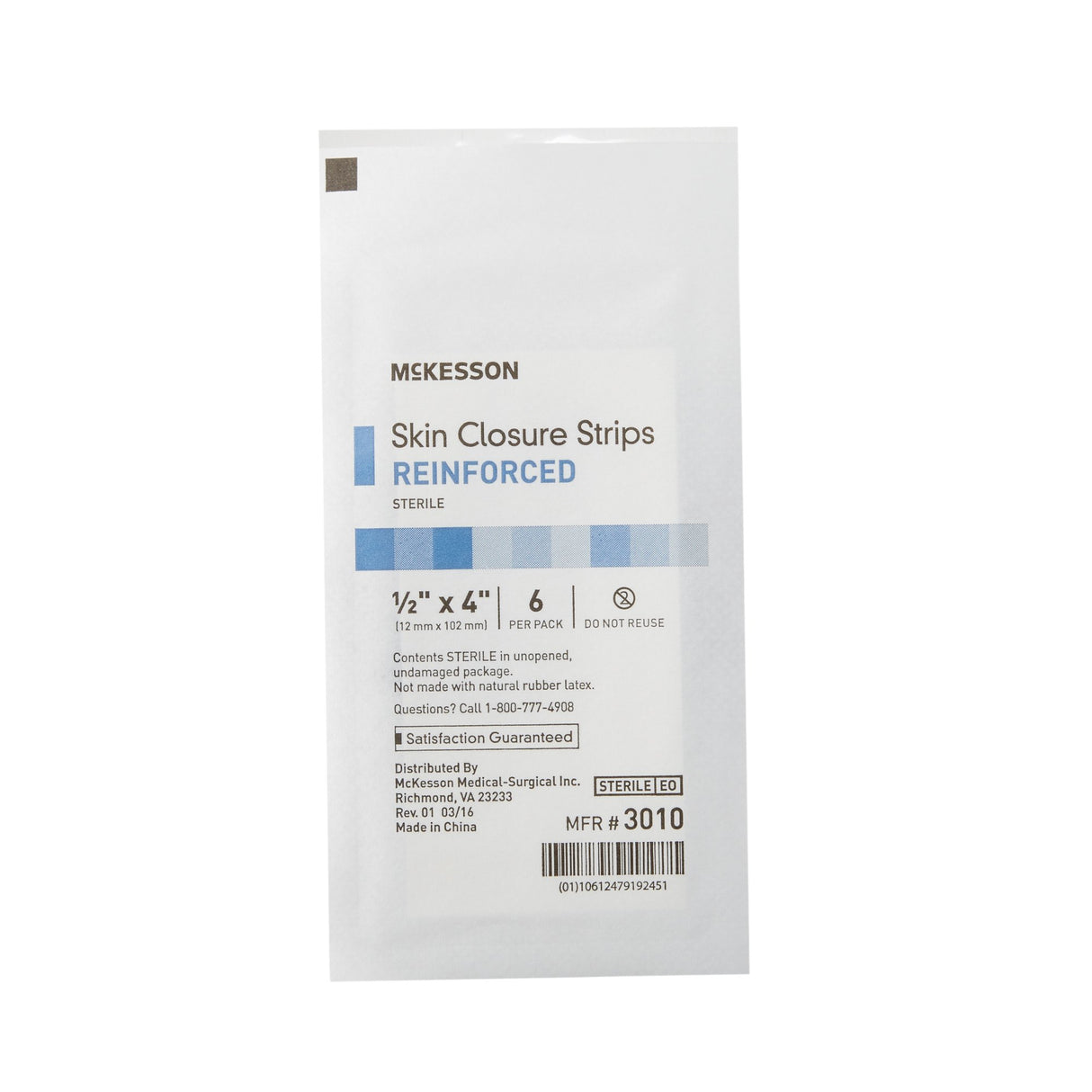 Skin Closure Strip McKesson 1/2 X 4 Inch Nonwoven Material Reinforced Strip White - BeHope