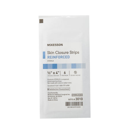 Skin Closure Strip McKesson 1/2 X 4 Inch Nonwoven Material Reinforced Strip White - BeHope