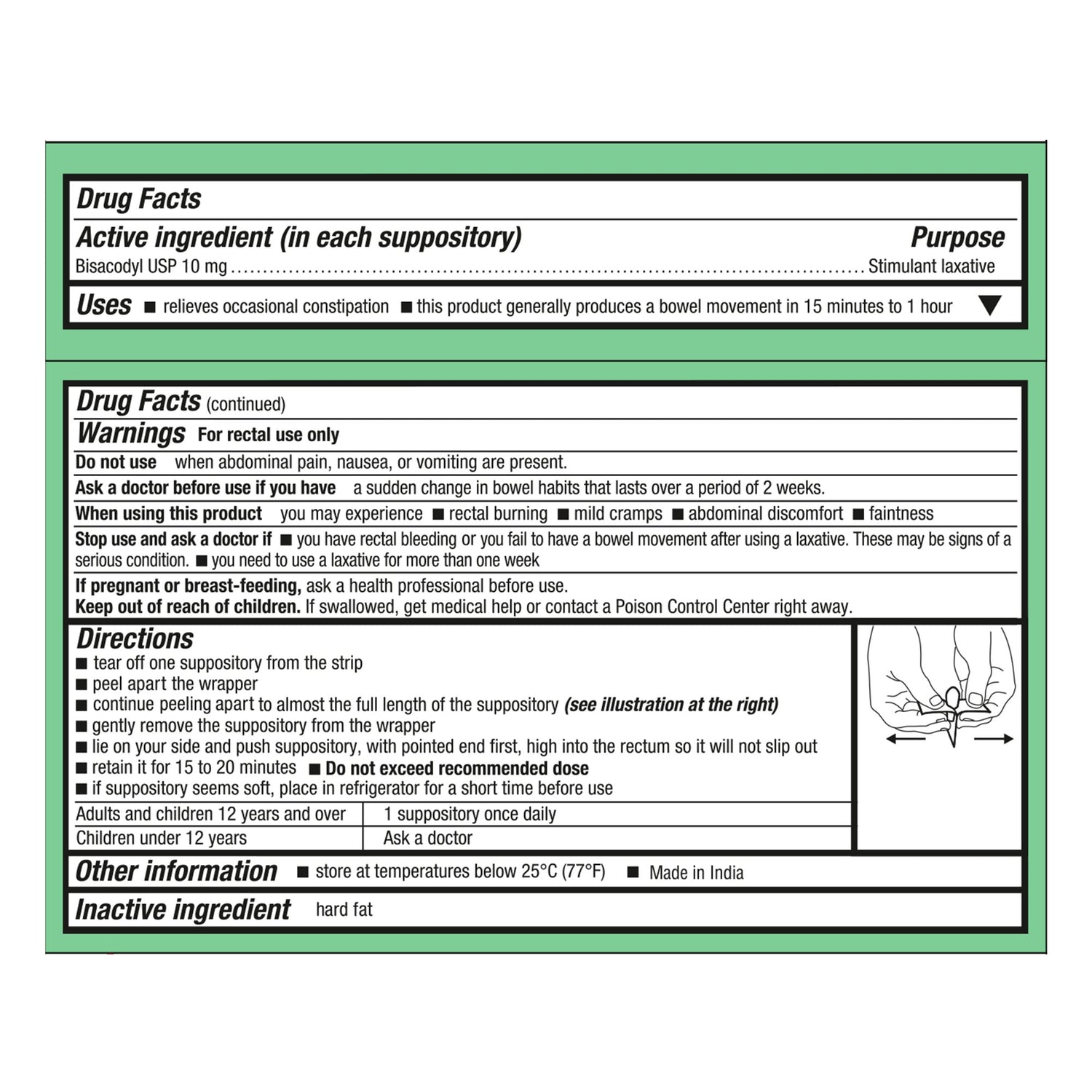 Laxative Geri-Care® Suppository 12 per Box 10 mg Strength Bisacodyl USP - BeHope