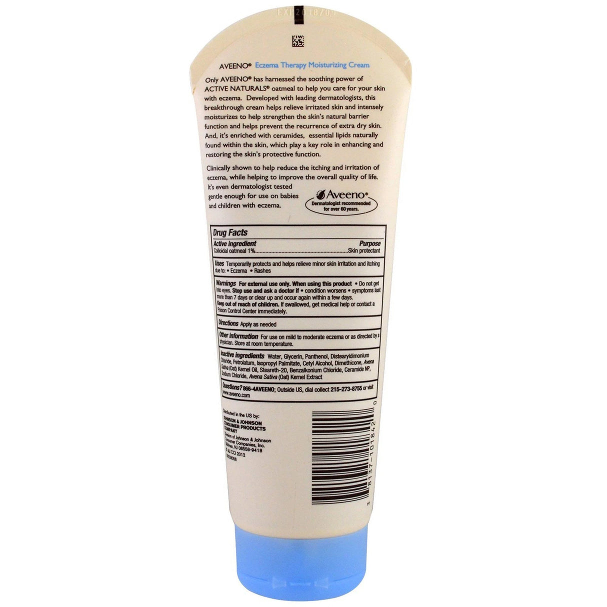 Hand and Body Moisturizer Aveeno® Active Naturals® Eczema Therapy 7.3 oz. Tube Unscented Cream - BeHope