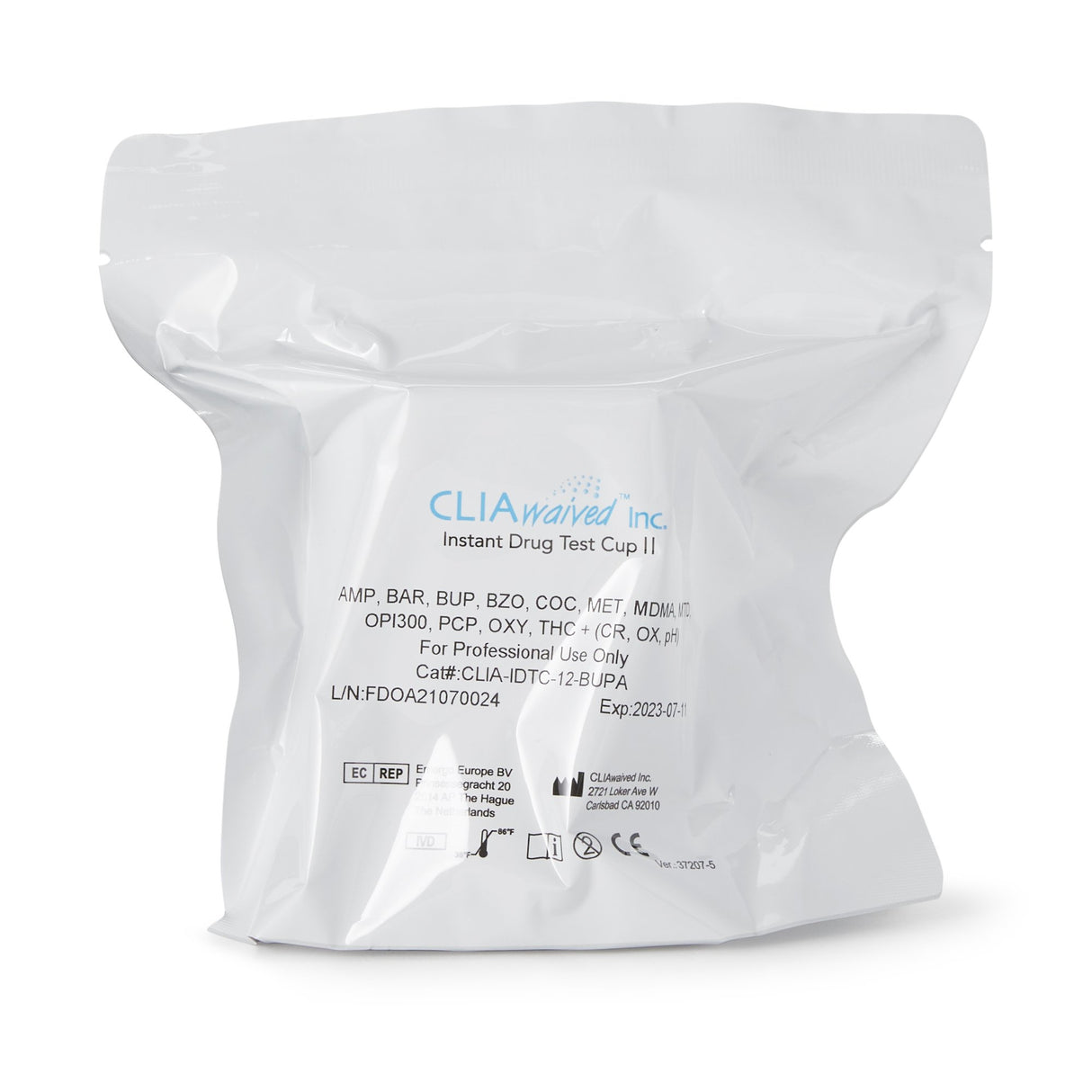 Drugs of Abuse Test Kit CLIAwaived™ AMP, BAR, BUP, BZO, COC, mAMP/MET, MDMA, MTD, THC, OPI 300, OXY, PCP (CR, OX, SG) 25 Tests CLIA Waived - BeHope