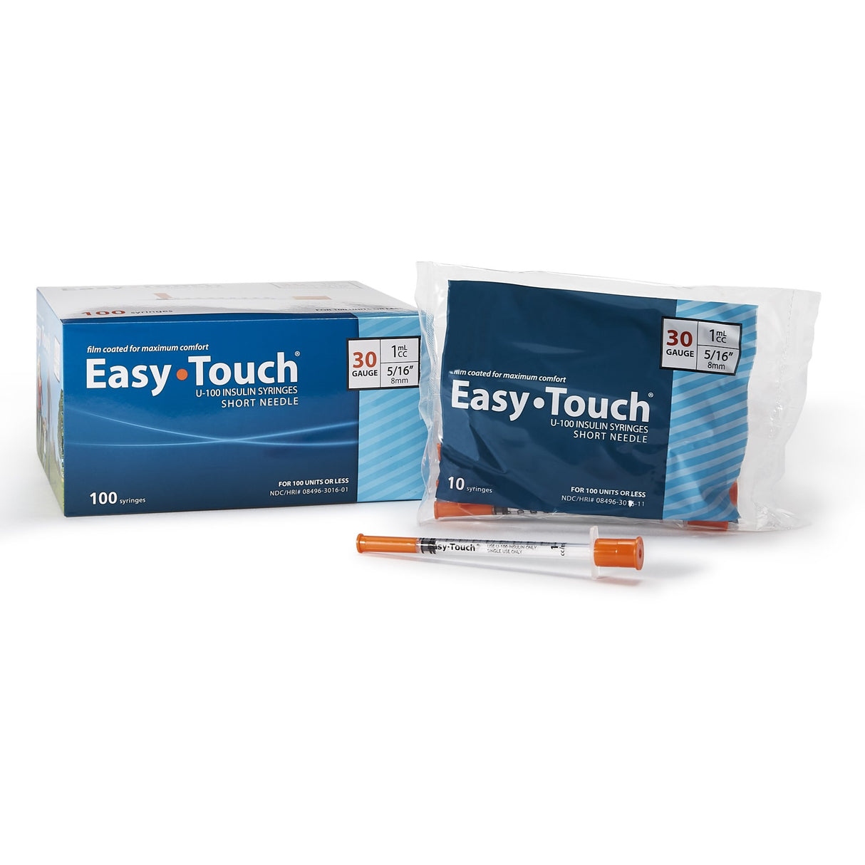 Standard Insulin Syringe with Needle EasyTouch™ 1 mL 5/16 Inch 30 Gauge NonSafety Thin Wall - BeHope