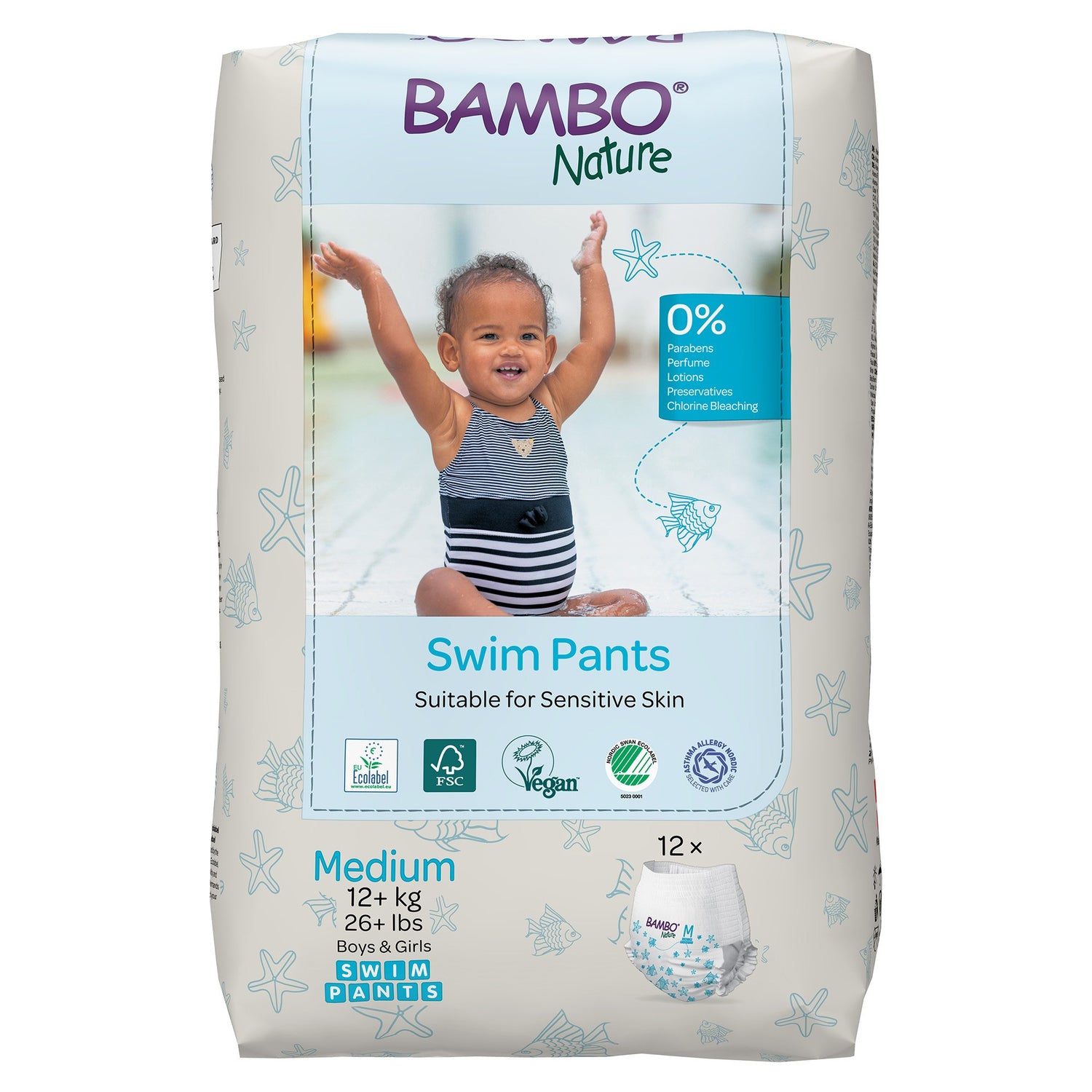 Unisex Baby Swim Diaper Bambo® Nature Pull On with Tear Away Seams Medium Disposable Heavy Absorbency - BeHope