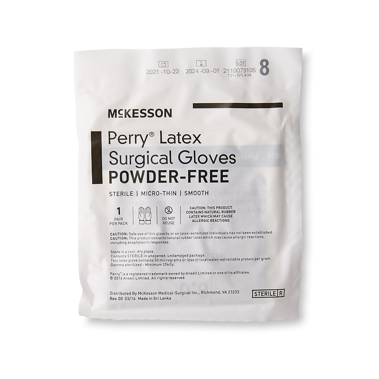 Surgical Glove McKesson Perry® Size 8 Sterile Latex Standard Cuff Length Smooth Brown Not Chemo Approved - BeHope