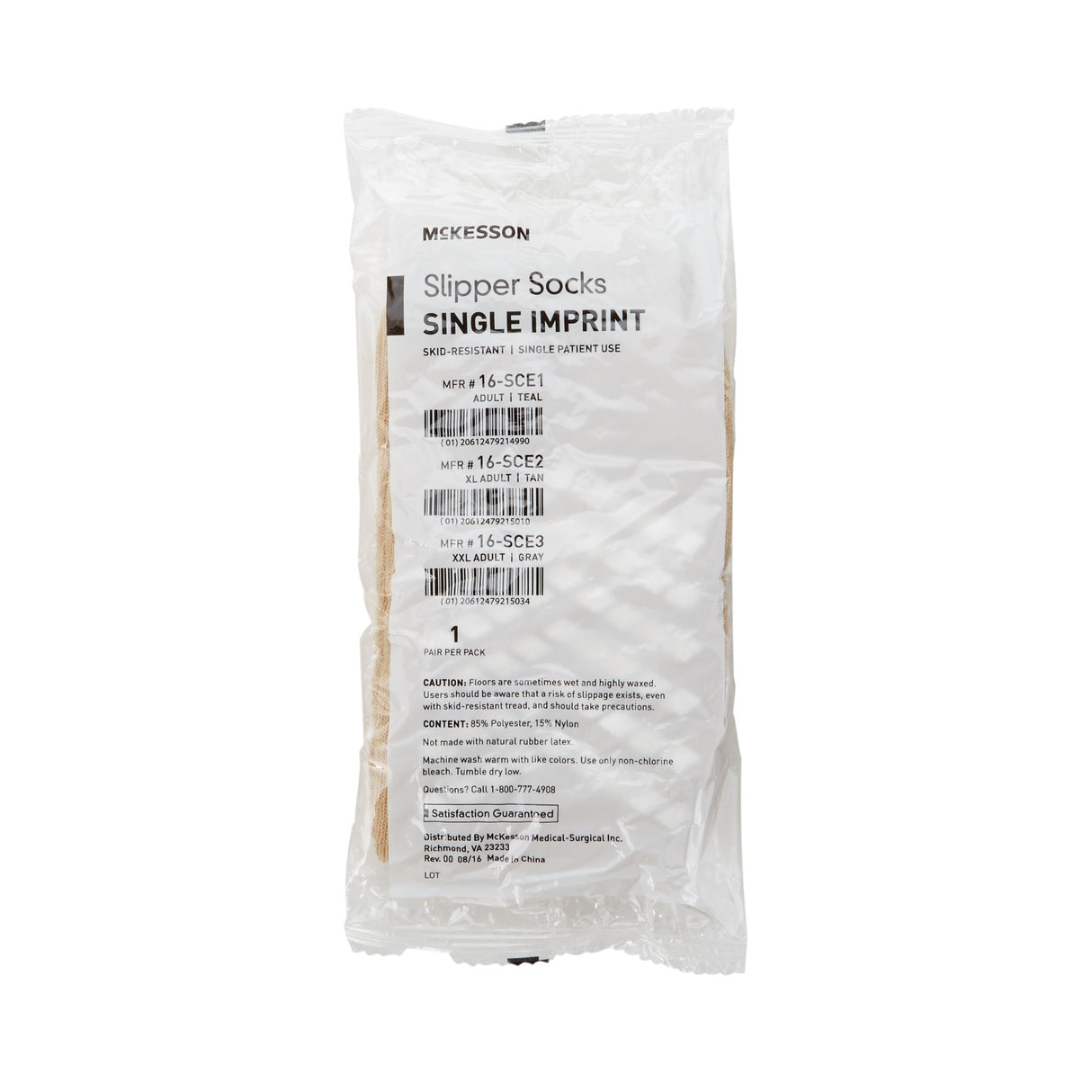 Slipper Socks McKesson Unisex Adult X-Large Single Tread Single Patient Use Tan - BeHope