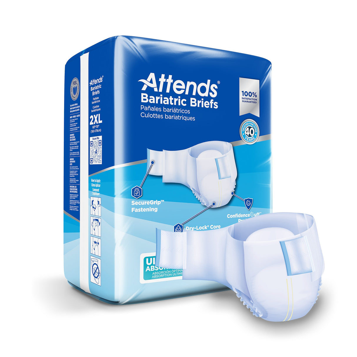 Unisex Adult Incontinence Brief Attends® Bariatric 2X-Large Disposable Heavy Absorbency - BeHope