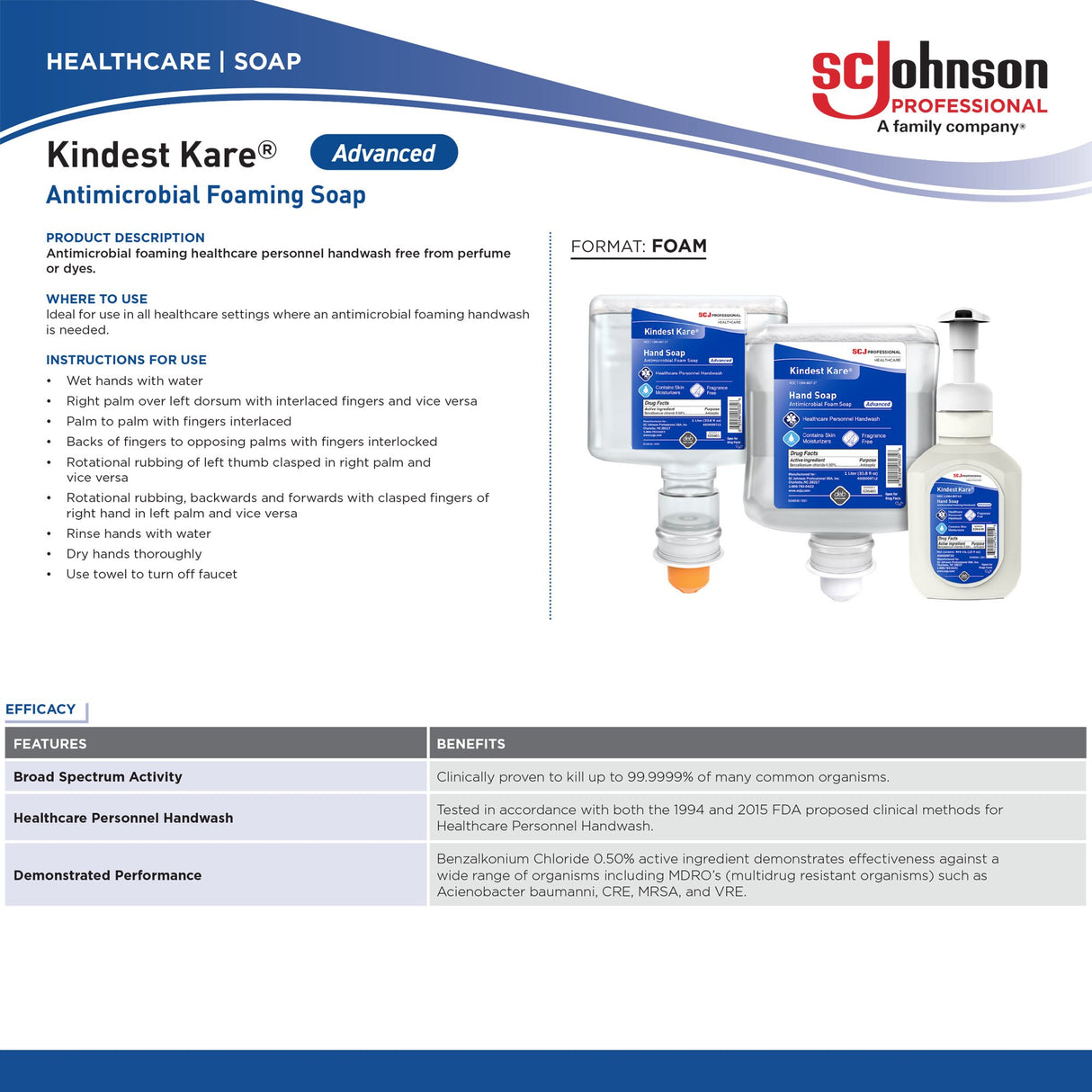 Antimicrobial Soap Kindest Kare® Advanced Foaming 1,000 mL Dispenser Refill Bottle Unscented - BeHope