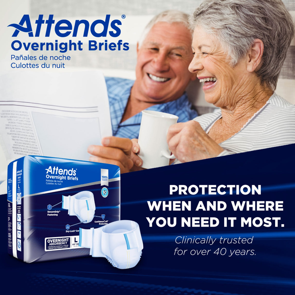 Unisex Adult Incontinence Brief Attends® Overnight Large Disposable Heavy Absorbency - BeHope