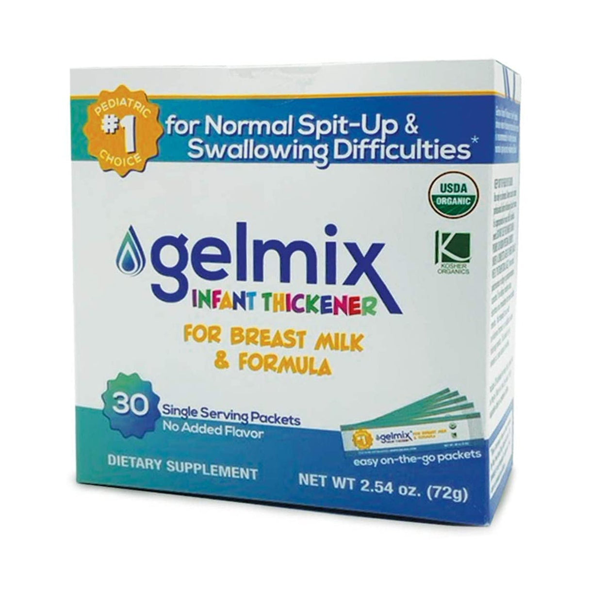 Infant Formula and Breast Milk Thickener Gelmix® 2.4 Gram Individual Packet Unflavored Powder IDDSI Level 1 Slightly Thick - BeHope