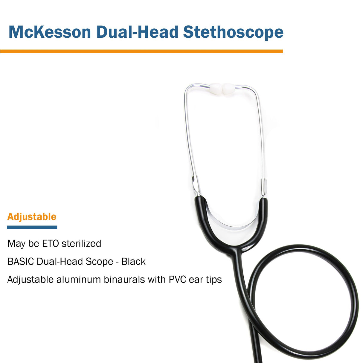 General Exam Stethoscope McKesson Black 1-Tube 22 Inch Tube Double Sided Chestpiece - BeHope