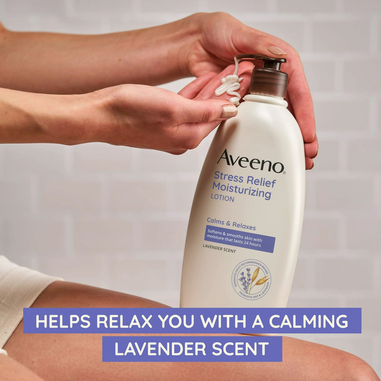 Hand and Body Moisturizer Aveeno® Stress Relief 12 oz. Pump Bottle Lavender Scent Lotion - BeHope