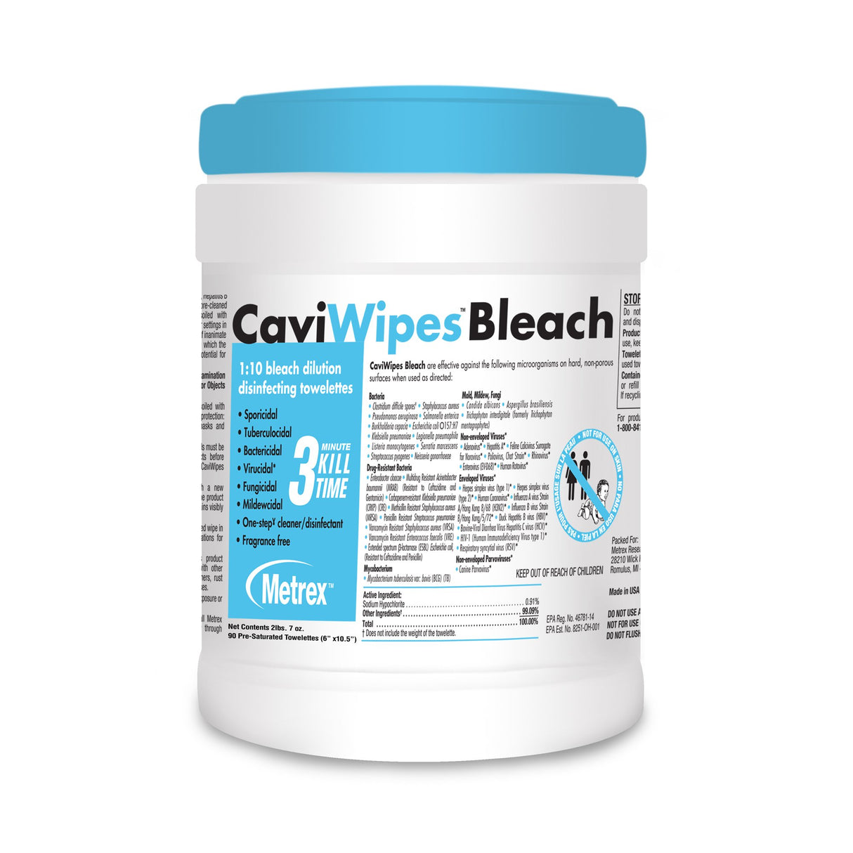 Surface Disinfectant Cleaner CaviWipes™ Bleach Premoistened Manual Pull Wipe 90 Count Canister Bleach Scent NonSterile - BeHope