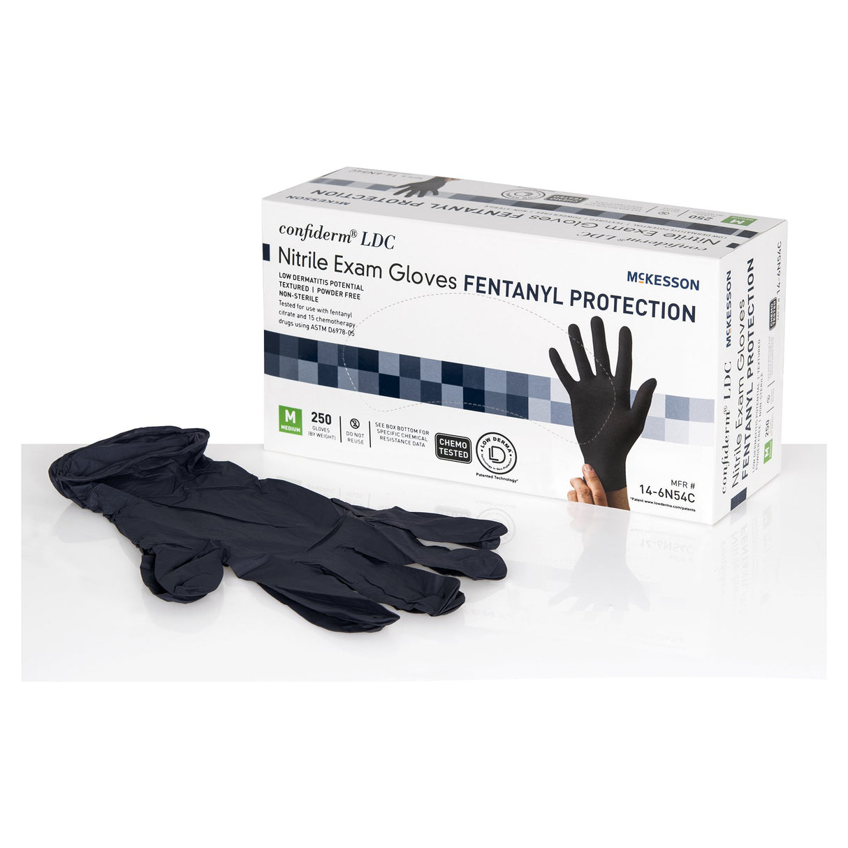 Exam Glove McKesson Confiderm® LDC Medium NonSterile Nitrile Standard Cuff Length Fully Textured Black Chemo Tested / Fentanyl Tested - BeHope