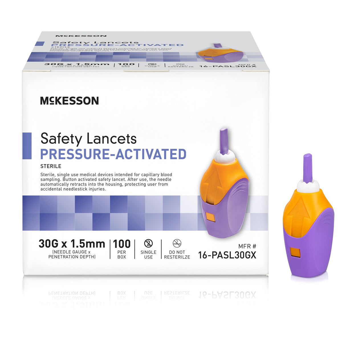 Safety Lancet McKesson 30 Gauge Retractable Pressure Activated Finger - BeHope