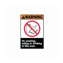 Wall Sign Caution Brady™ Warning: No Smoking Eating or Drinking In This Area - BeHope
