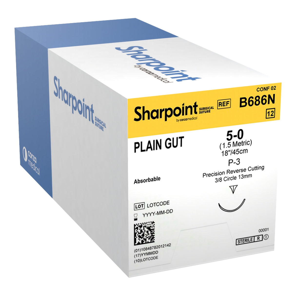 Absorbable Suture with Needle Surgical Specialties™ Plain Gut DS-12 3/8 Circle Precision Reverse Cutting Needle Size 5-0 Monofilament - BeHope