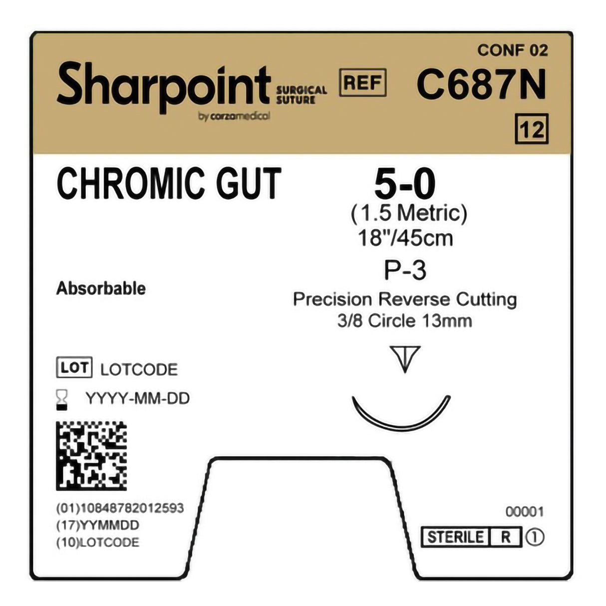 Absorbable Suture with Needle Surgical Specialties™ Chromic Gut P-3 3/8 Circle Precision Reverse Cutting Needle Size 5-0 Monofilament - BeHope